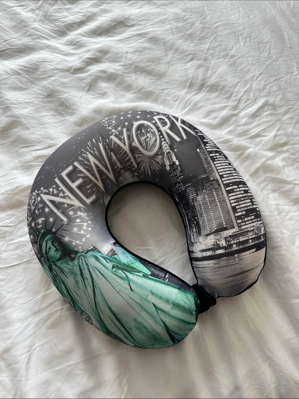 New York City Plush U-Shape Travel Neck Pillow in Black